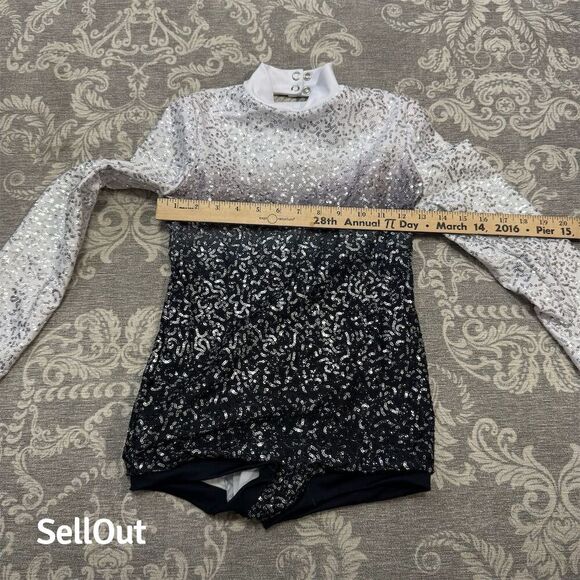 Weissman Women's Ombre Sequin Dance Costume Long Sleeve Open Back - Picture 5 of 5